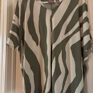 Chico's Green and White Zebra Print Blouse